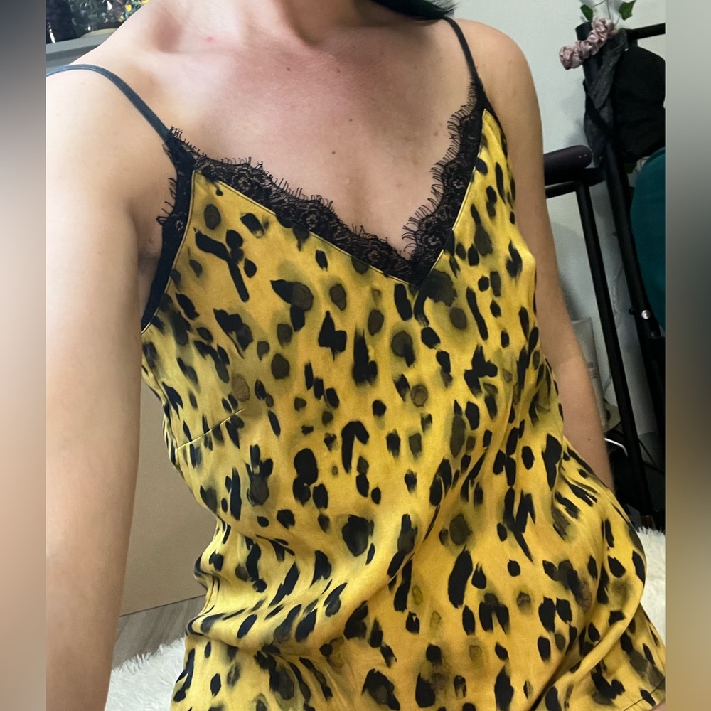 annie bing 100% silk luxury animal cheetah print camisole top